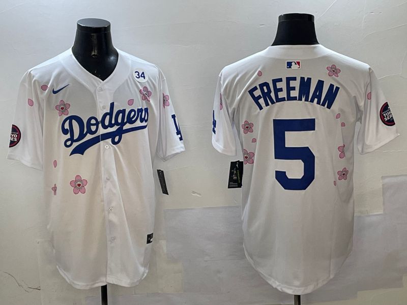Men Los Angeles Dodgers 5 Freeman White Sakura Edition 2025 Nike MLB Jersey style 5